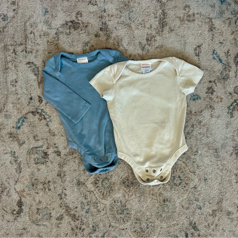 Hanna Andersson Blue and Cream Bodysuits